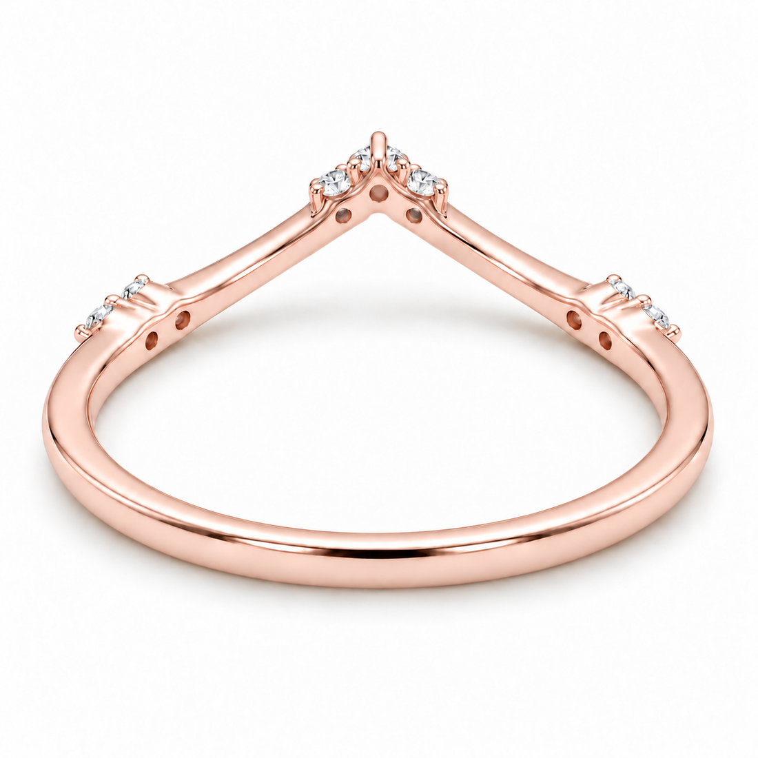 The Diadem diamond V contour wedding band in 14K rose gold, underside view