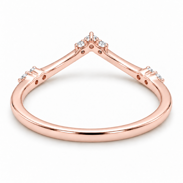 The Diadem diamond V contour wedding band in 14K rose gold, underside view