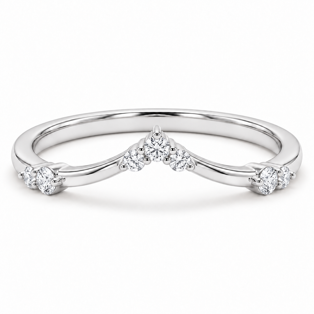 The Diadem diamond V contour wedding band in 14K white gold, front view