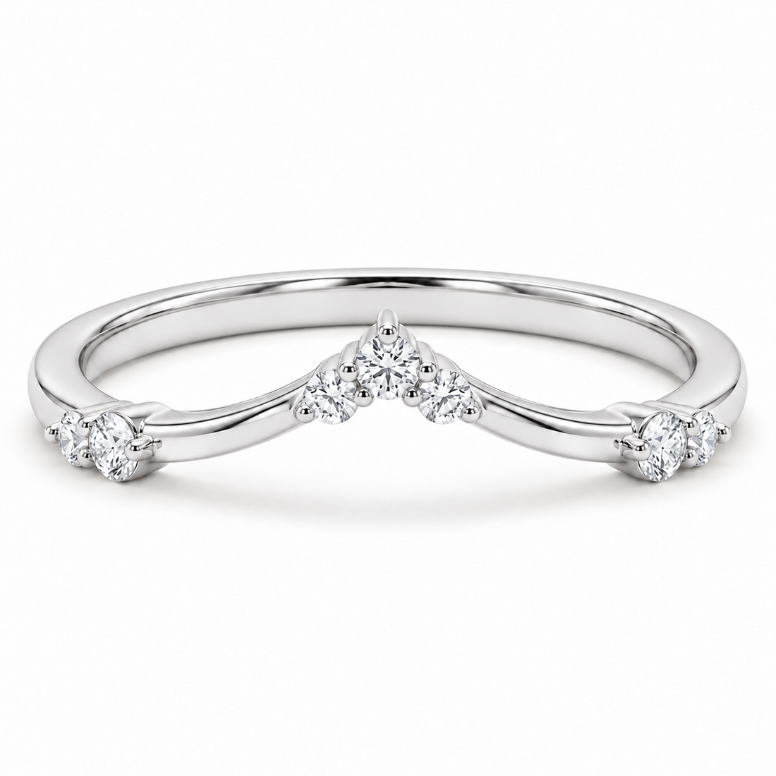 The Diadem diamond V contour wedding band in 14K white gold, front view