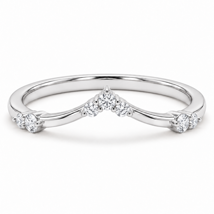 The Diadem diamond V contour wedding band in 14K white gold, front view