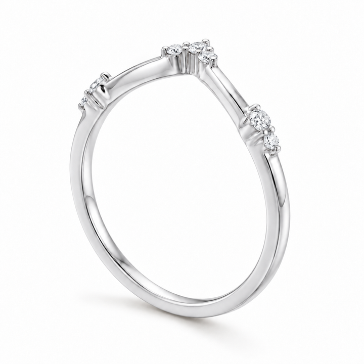 The Diadem diamond V contour wedding band in 14K white gold, three-quarter view