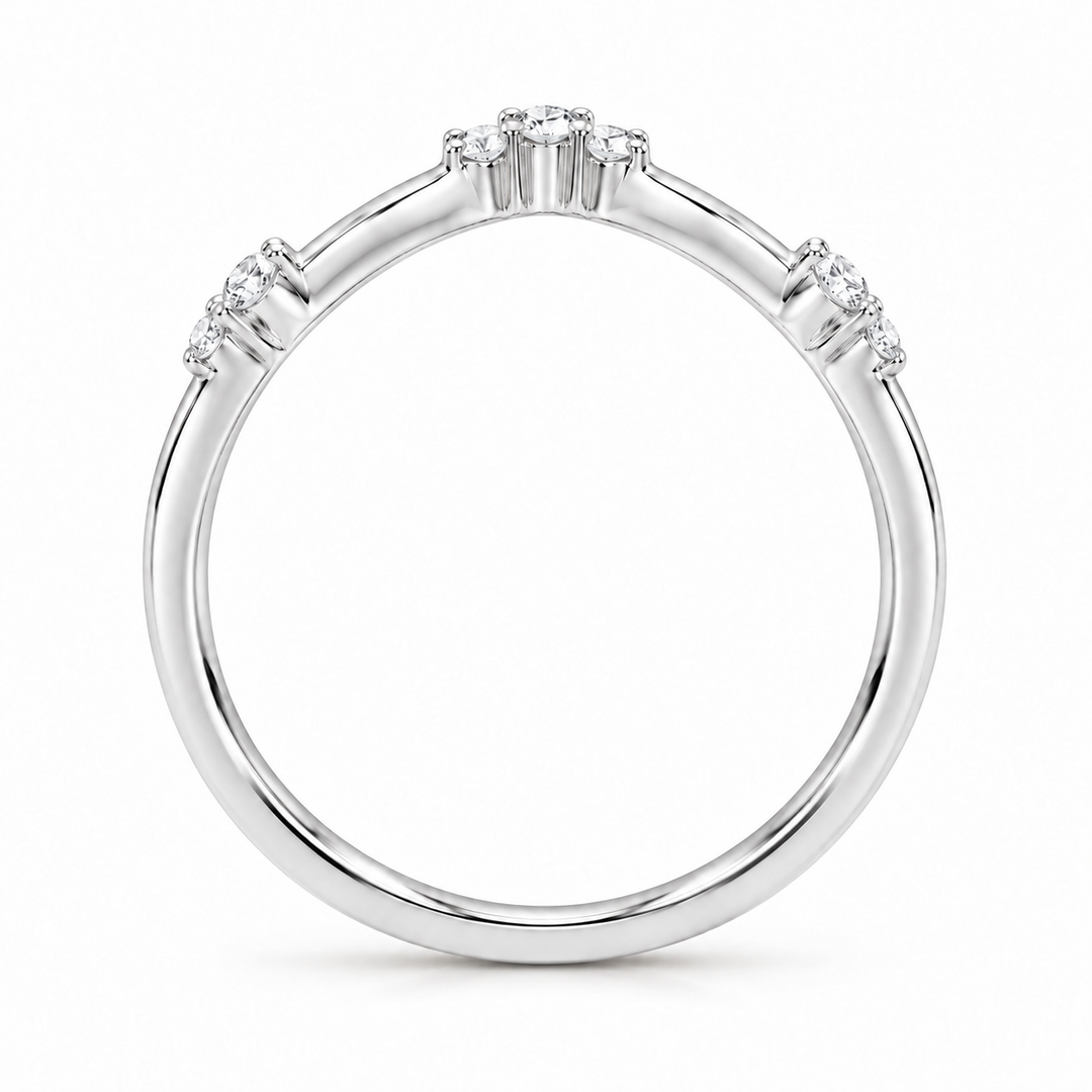 The Diadem diamond V contour wedding band in 14K white gold, side profile