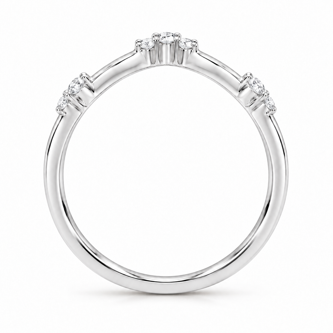 The Diadem diamond V contour wedding band in 14K white gold, side profile