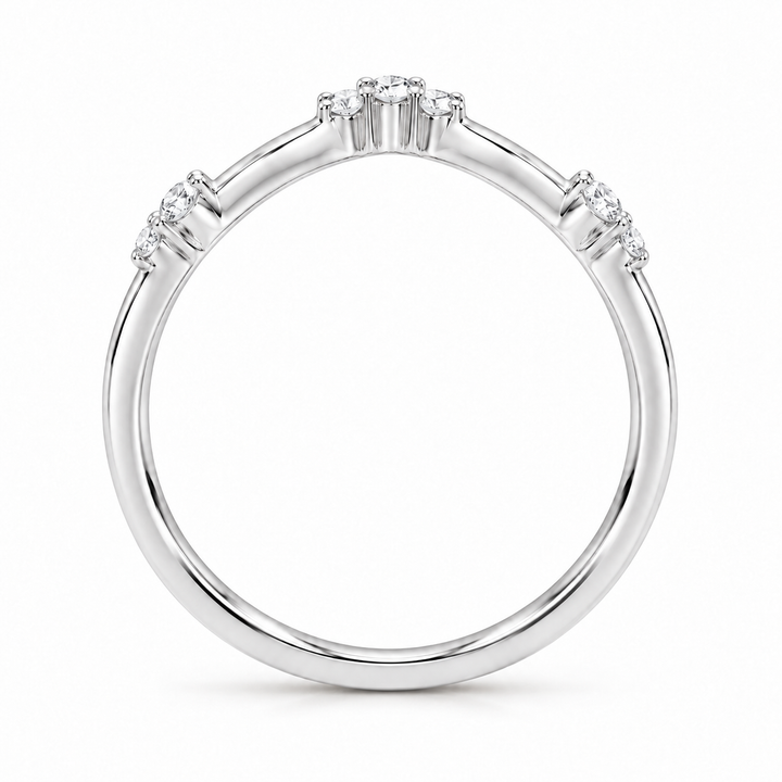 The Diadem diamond V contour wedding band in 14K white gold, side profile