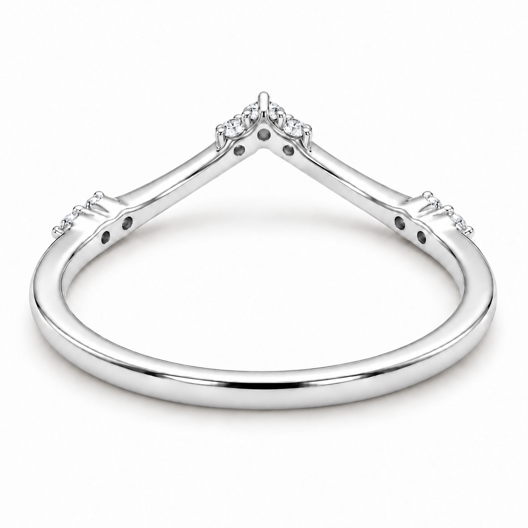 The Diadem diamond V contour wedding band in 14K white gold, underside view