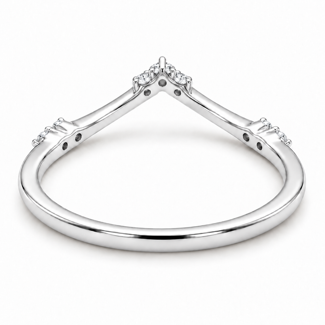 The Diadem diamond V contour wedding band in 14K white gold, underside view