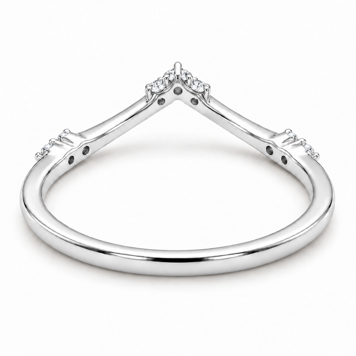 The Diadem diamond V contour wedding band in 14K white gold, underside view