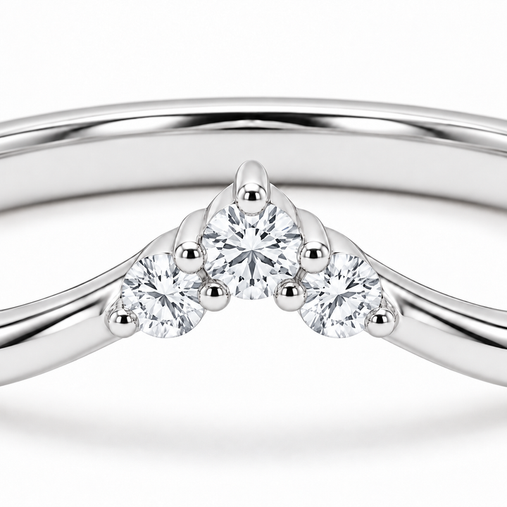 The Diadem diamond V contour wedding band in 14K white gold, close-up detail