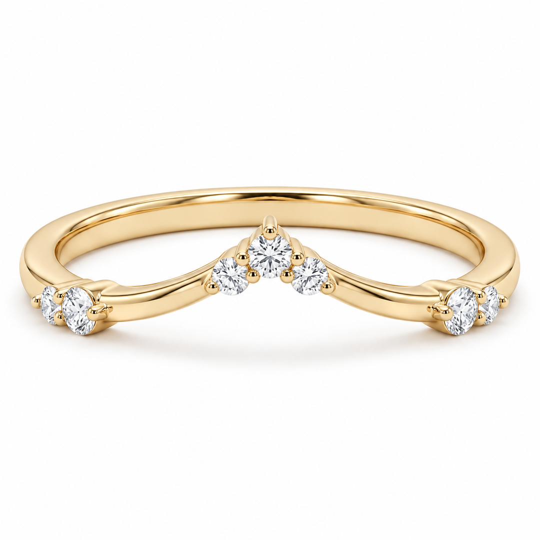 The Diadem diamond V contour wedding band in 14K yellow gold, front view