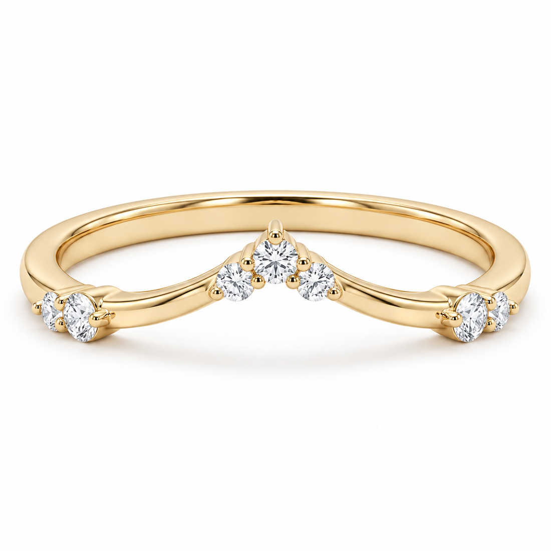 The Diadem diamond V contour wedding band in 14K yellow gold, front view