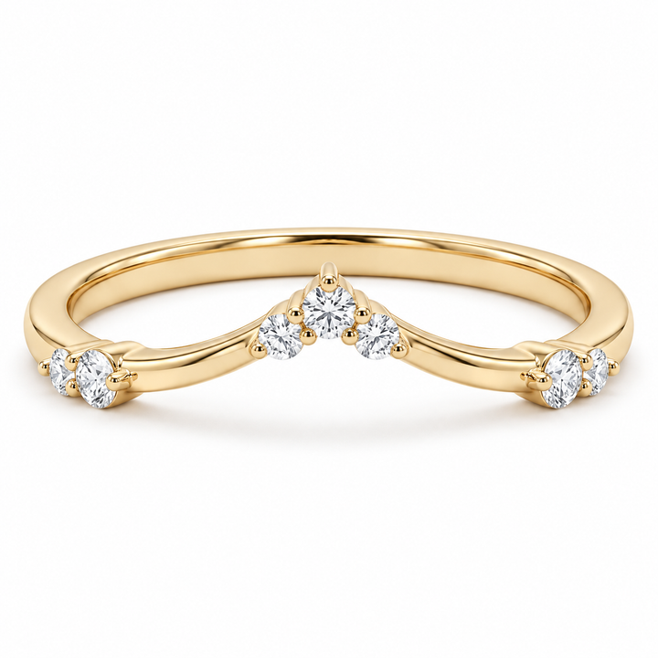 The Diadem diamond V contour wedding band in 14K yellow gold, front view