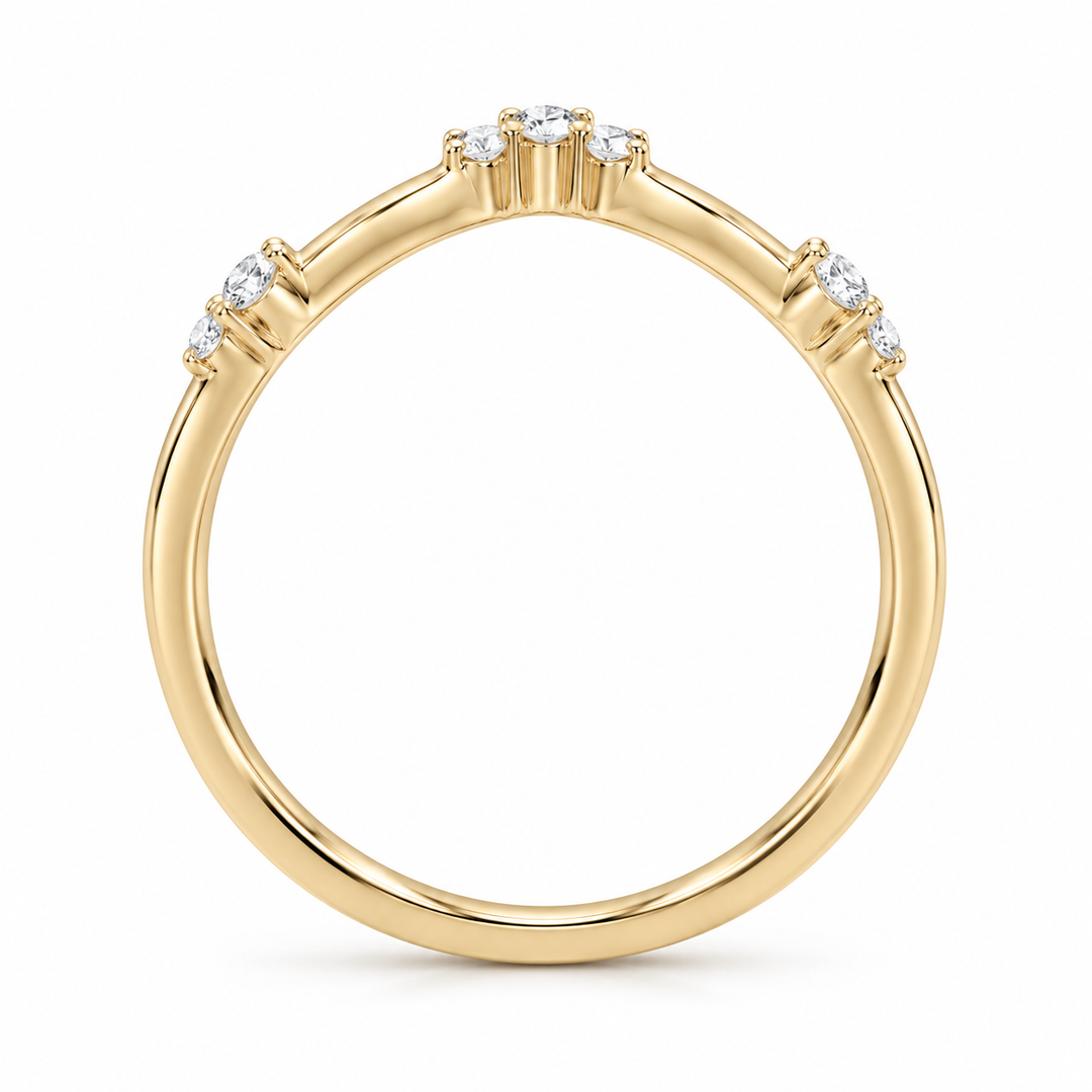 The Diadem diamond V contour wedding band in 14K yellow gold, side profile