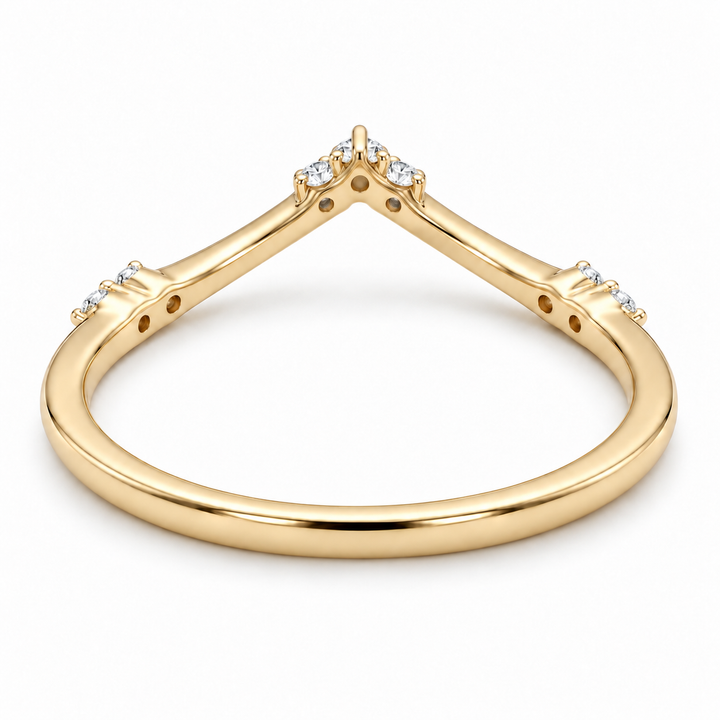 The Diadem diamond V contour wedding band in 14K yellow gold, underside view