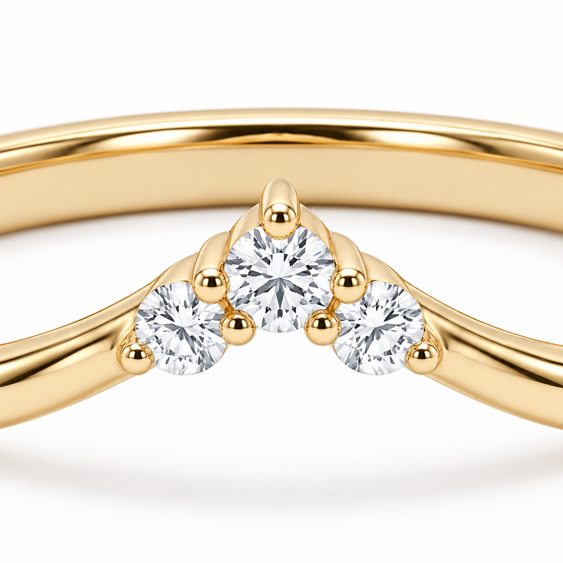 The Diadem diamond V contour wedding band in 14K yellow gold, close-up detail