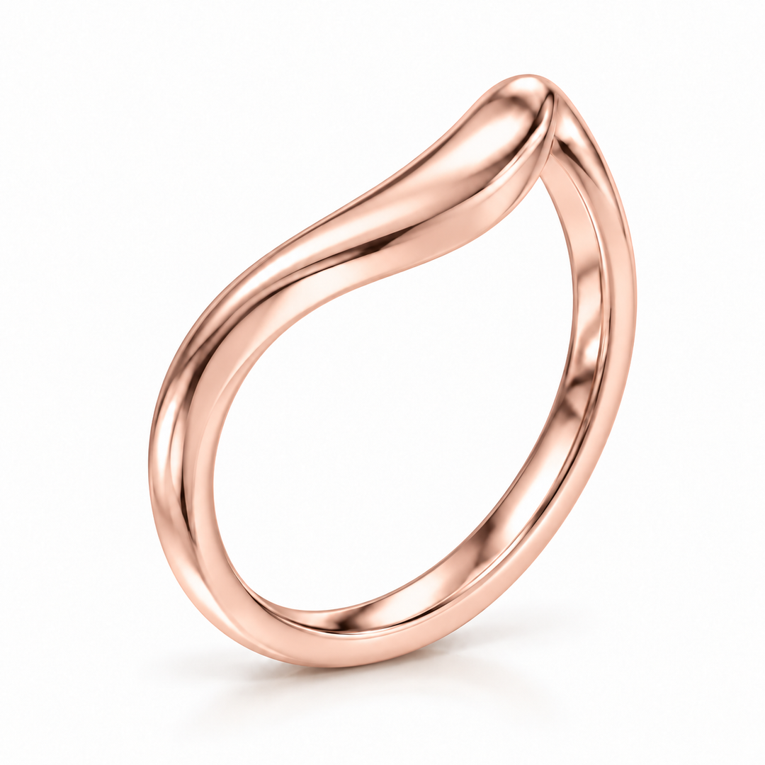 The Current sculpted contour wedding band in 14K rose gold, three-quarter view