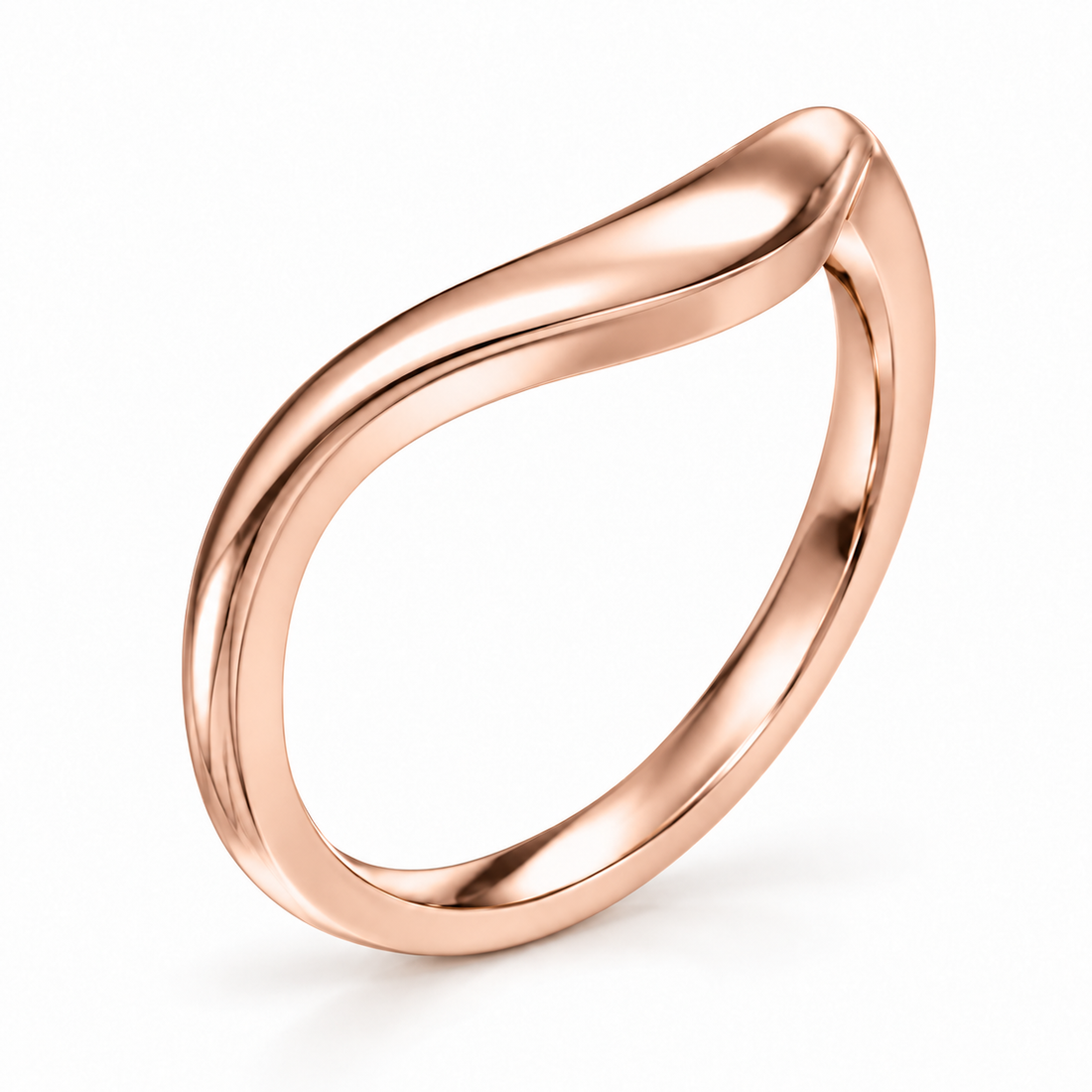 The Current sculpted contour wedding band in 14K rose gold, underside view