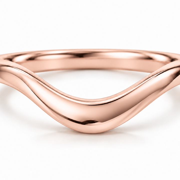 The Current sculpted contour wedding band in 14K rose gold, close-up detail