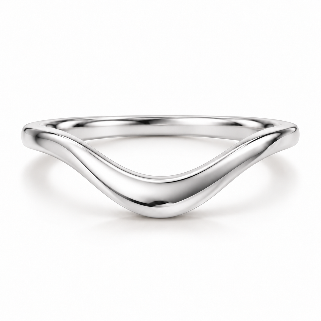 The Current sculpted contour wedding band in 14K white gold, front view