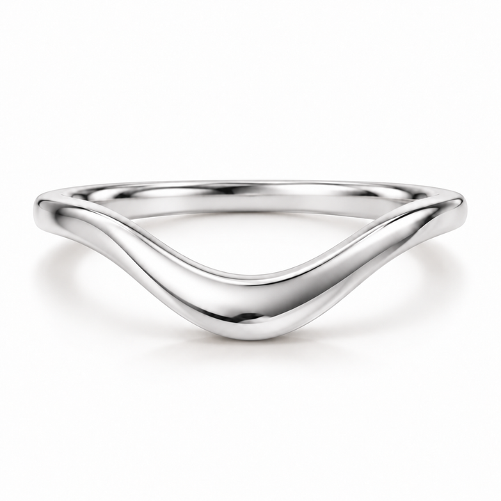 The Current sculpted contour wedding band in 14K white gold, front view