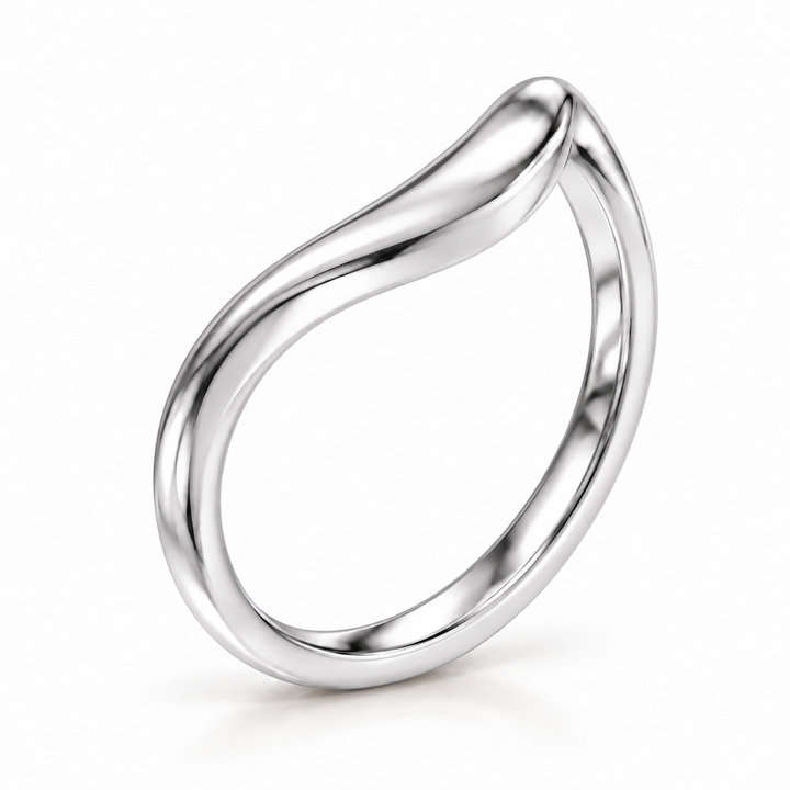 The Current sculpted contour wedding band in 14K white gold, three-quarter view