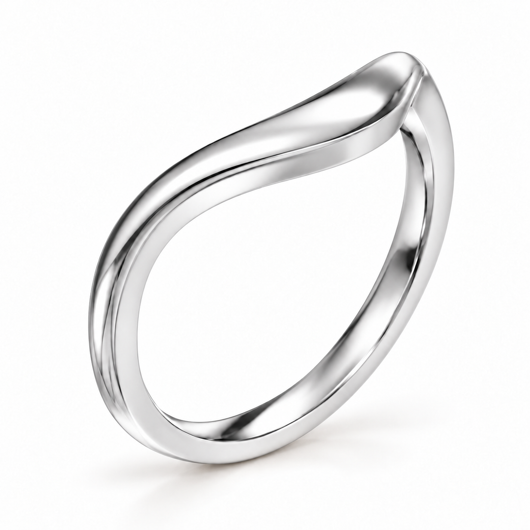 The Current sculpted contour wedding band in 14K white gold, underside view