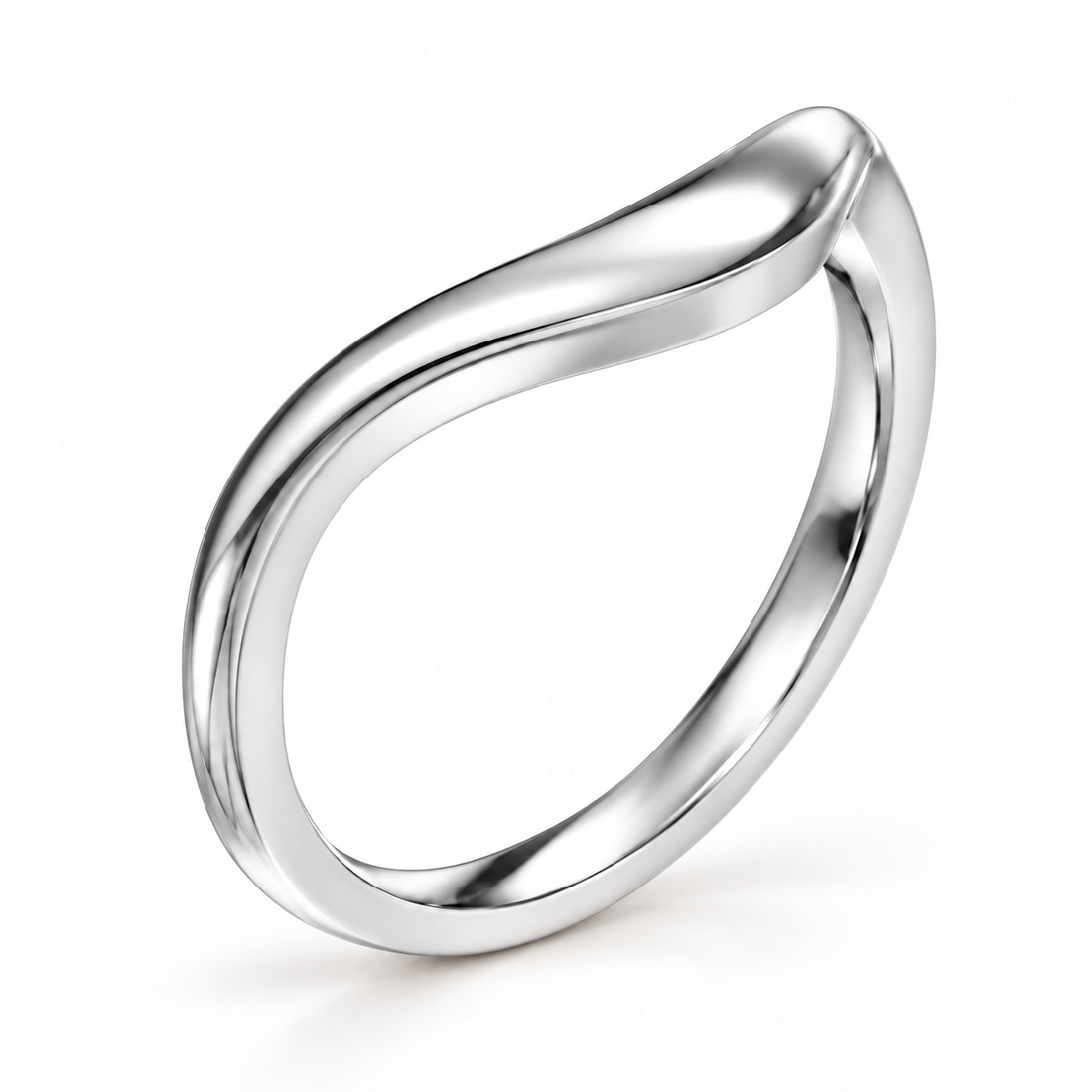 The Current sculpted contour wedding band in 14K white gold, underside view