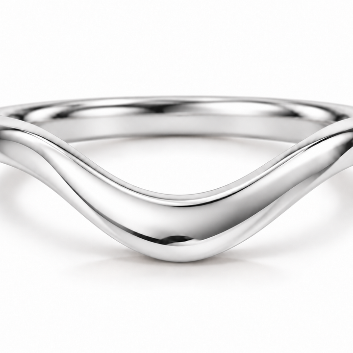 The Current sculpted contour wedding band in 14K white gold, close-up detail