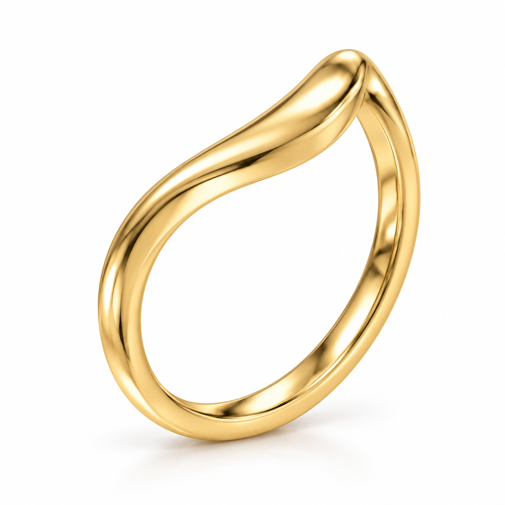 The Current sculpted contour wedding band in 14K yellow gold, three-quarter view