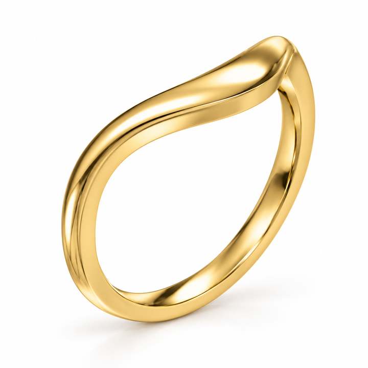 The Current sculpted contour wedding band in 14K yellow gold, underside view