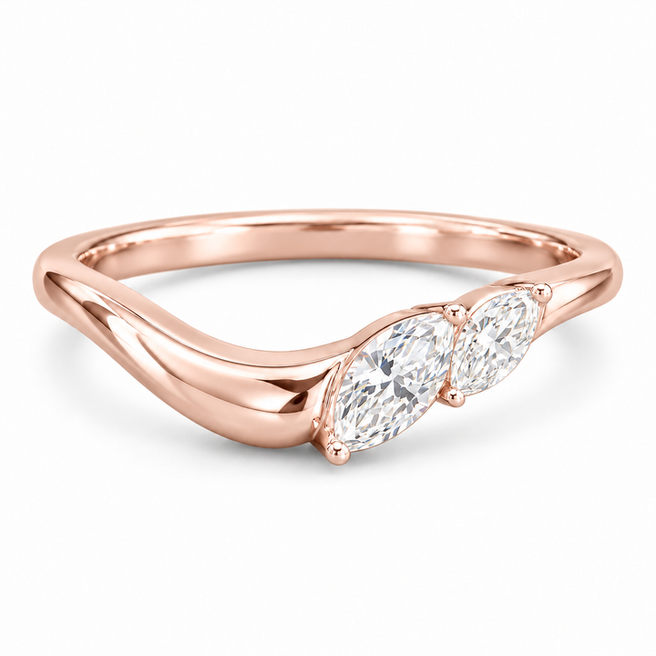 The Sprig marquise diamond contour wedding band in 14K rose gold, front view