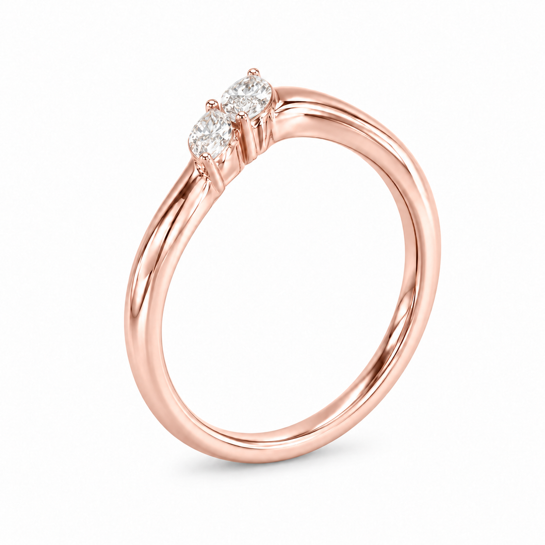 The Sprig marquise diamond contour wedding band in 14K rose gold, three-quarter view