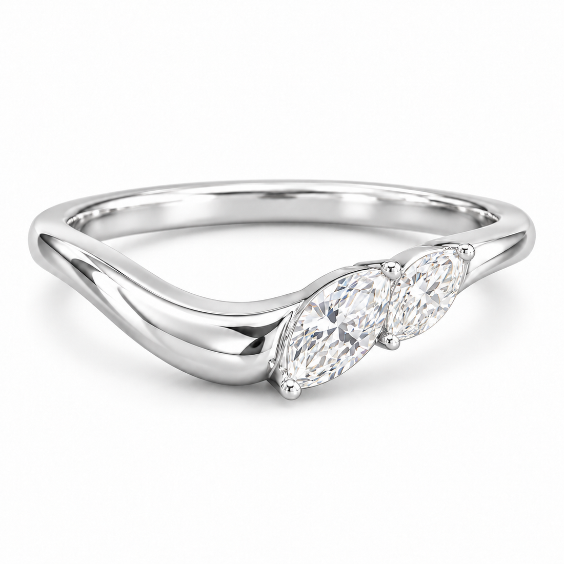 The Sprig marquise diamond contour wedding band in 14K white gold, front view
