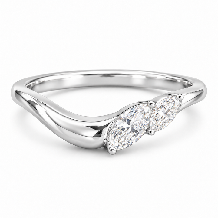 The Sprig marquise diamond contour wedding band in 14K white gold, front view