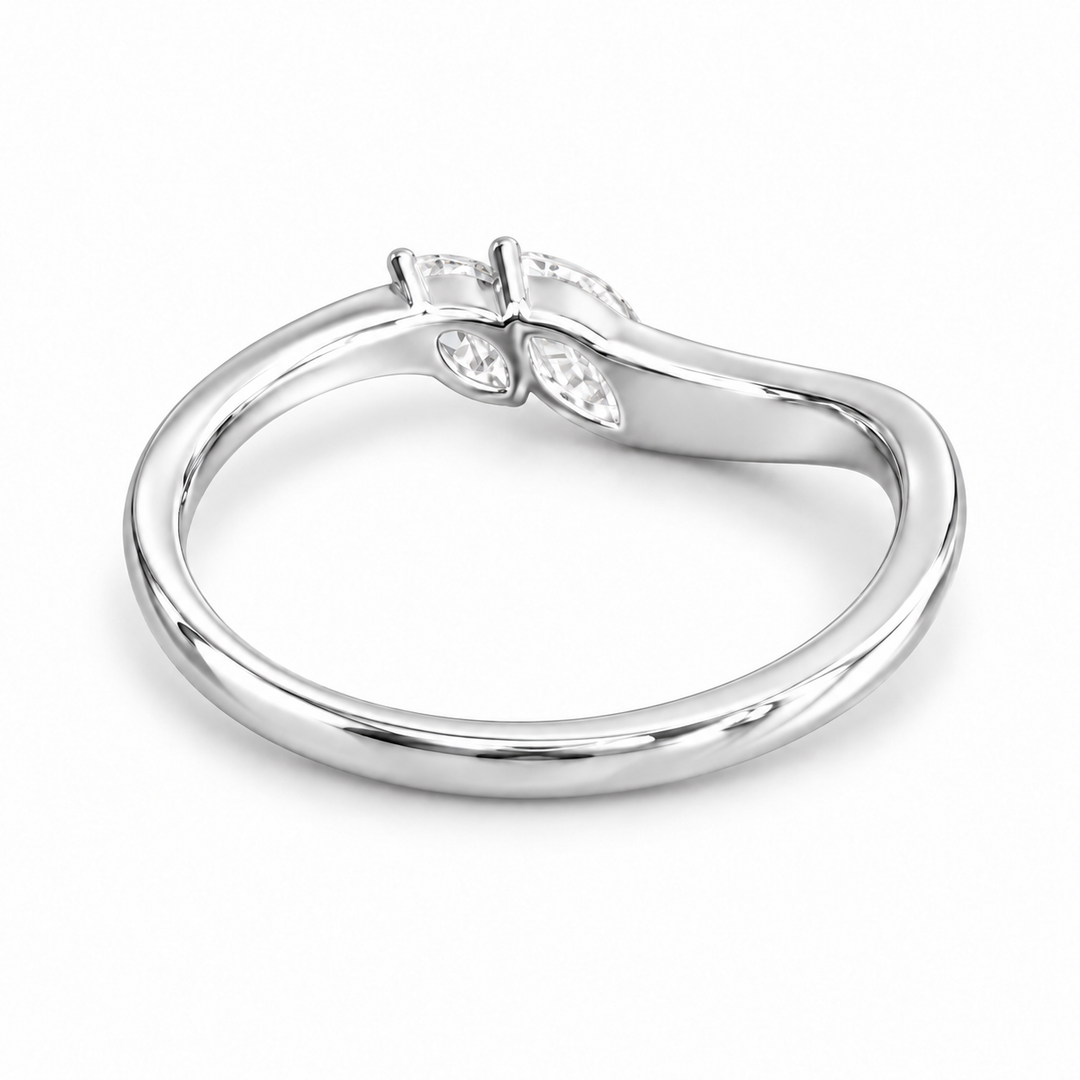 The Sprig marquise diamond contour wedding band in 14K white gold, underside view