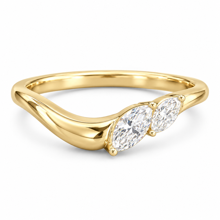 The Sprig marquise diamond contour wedding band in 14K yellow gold, front view