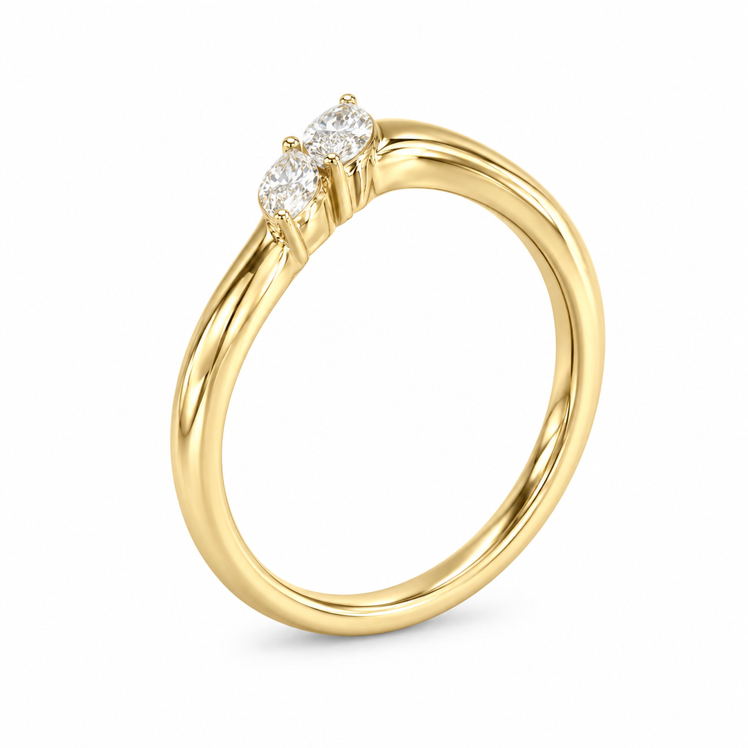 The Sprig marquise diamond contour wedding band in 14K yellow gold, three-quarter view