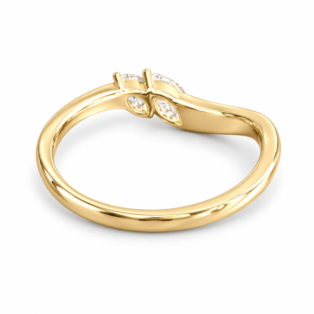 The Sprig marquise diamond contour wedding band in 14K yellow gold, underside view
