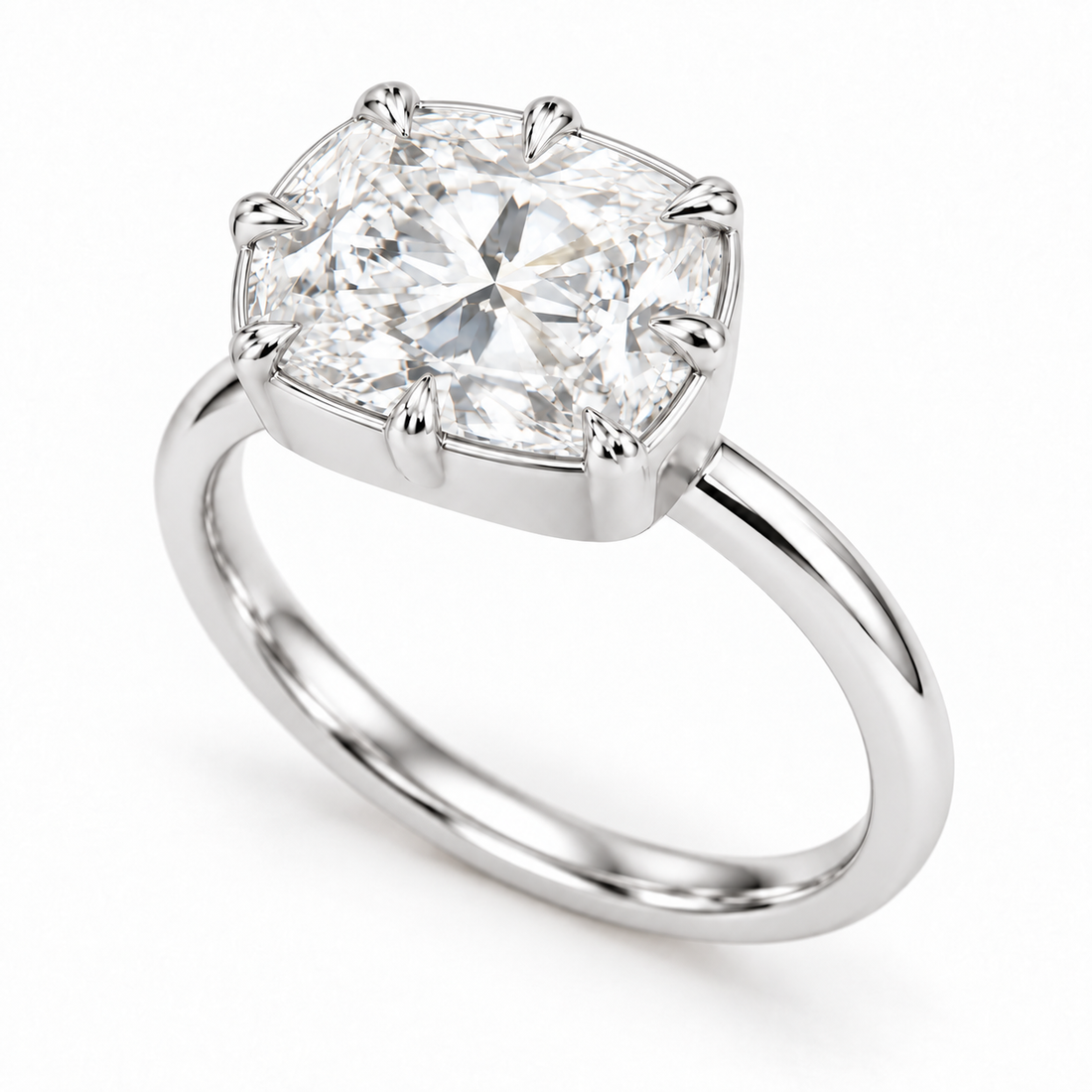 The Camellia east-west cushion lab diamond ring in 14K white gold, three-quarter view