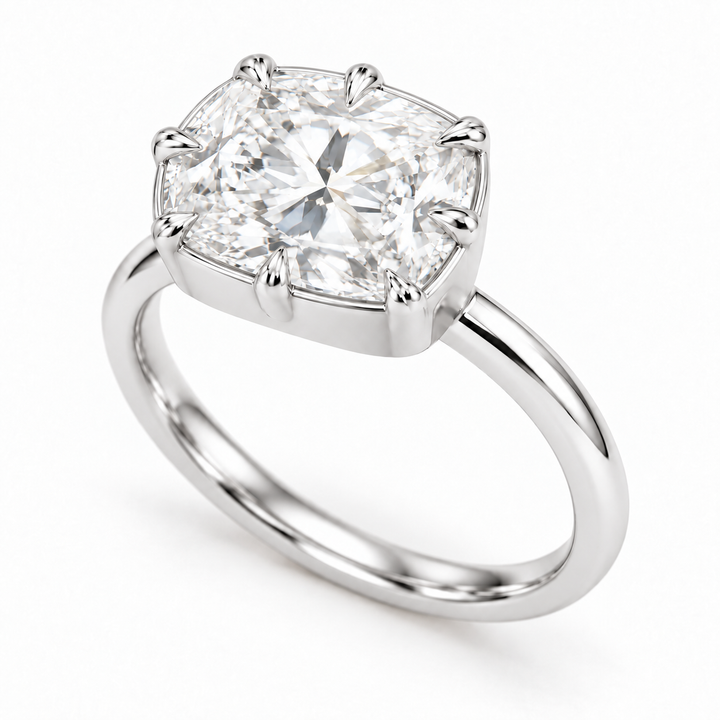 The Camellia east-west cushion lab diamond ring in 14K white gold, three-quarter view