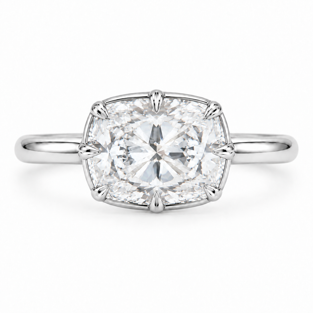 The Camellia east-west cushion lab diamond ring in 14K white gold, top view