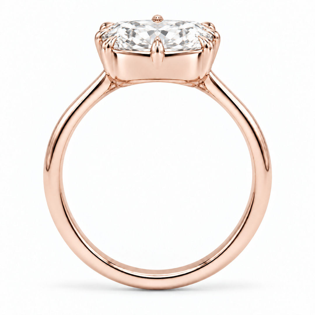 The Camellia east-west cushion lab diamond ring in 14K rose gold, side profile
