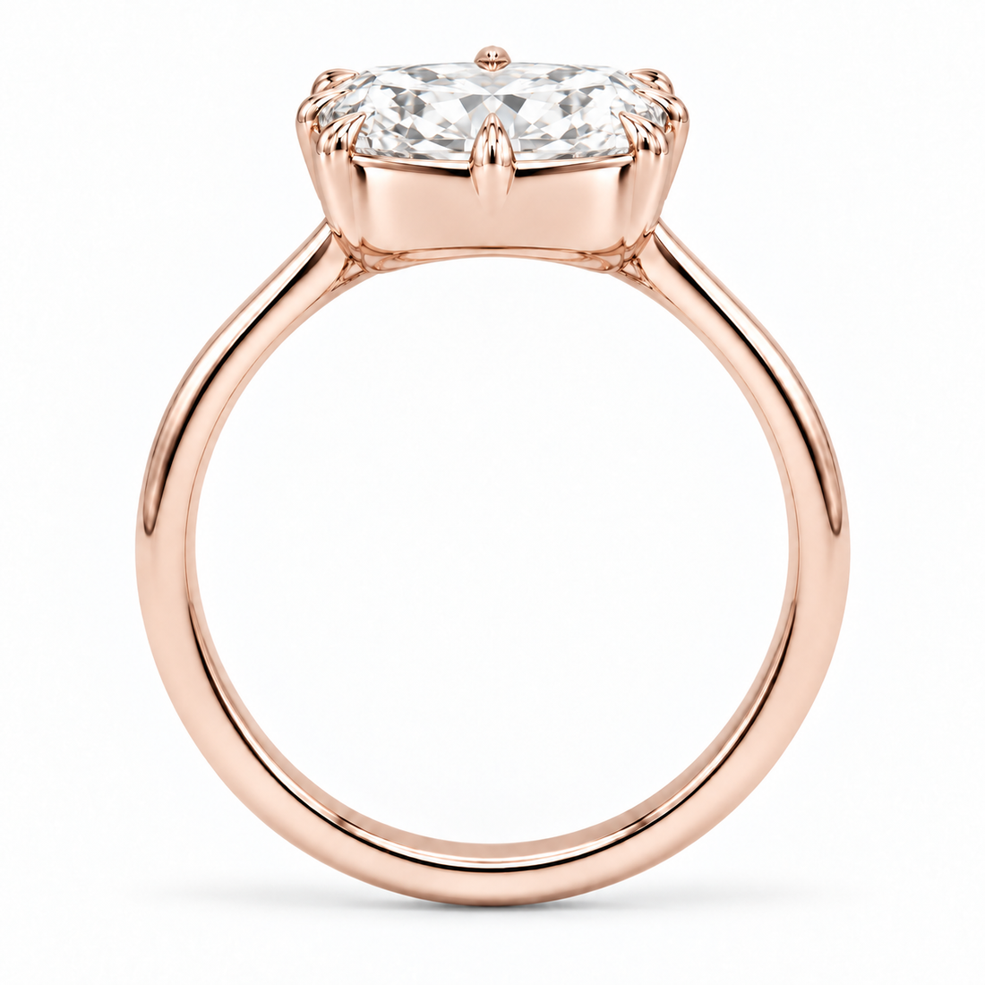 The Camellia east-west cushion lab diamond ring in 14K rose gold, side profile