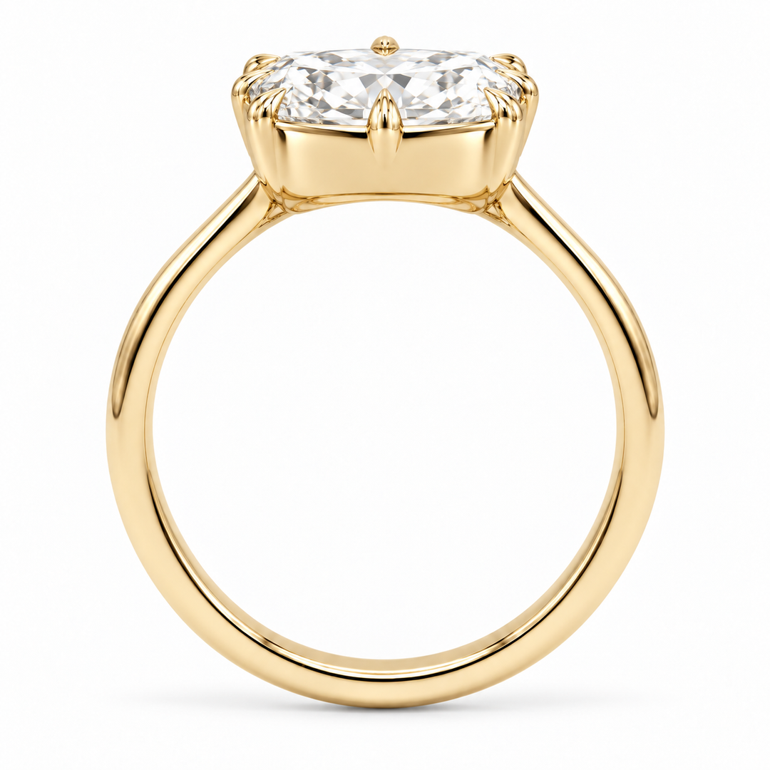 The Camellia east-west cushion lab diamond ring in 14K yellow gold, side profile