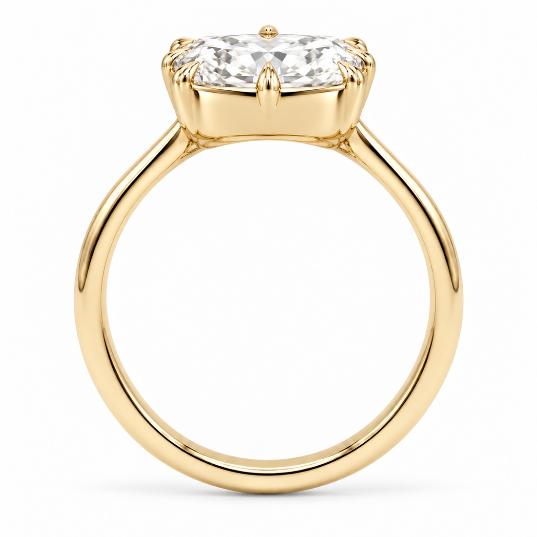 The Camellia east-west cushion lab diamond ring in 14K yellow gold, side profile
