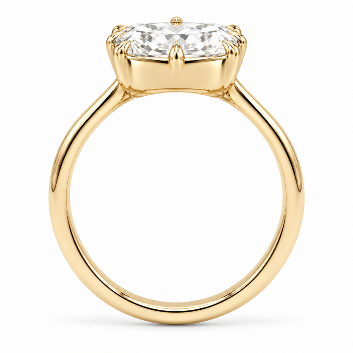 The Camellia east-west cushion lab diamond ring in 14K yellow gold, side profile