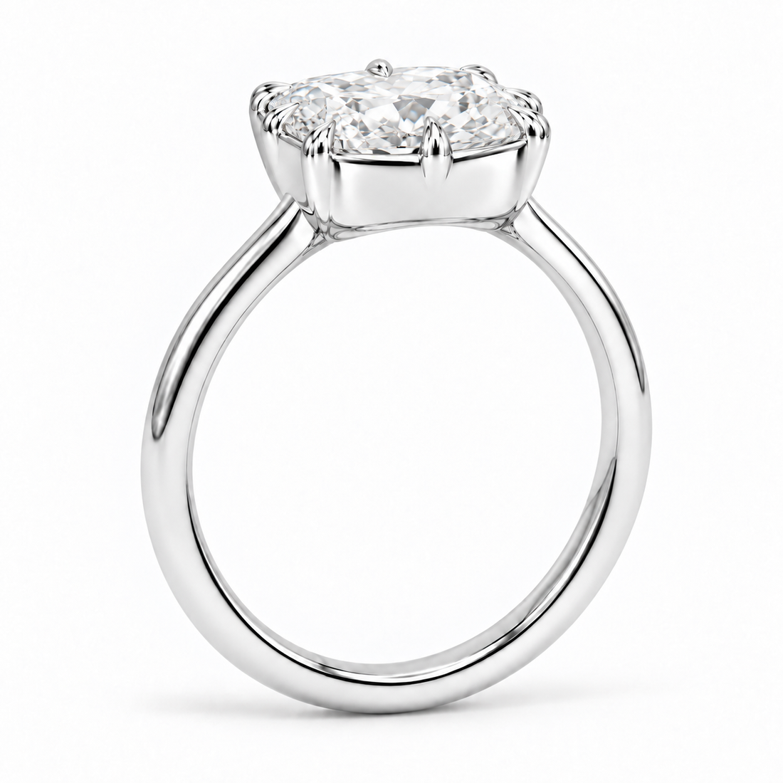 The Camellia east-west cushion lab diamond ring in 14K white gold, reverse angle