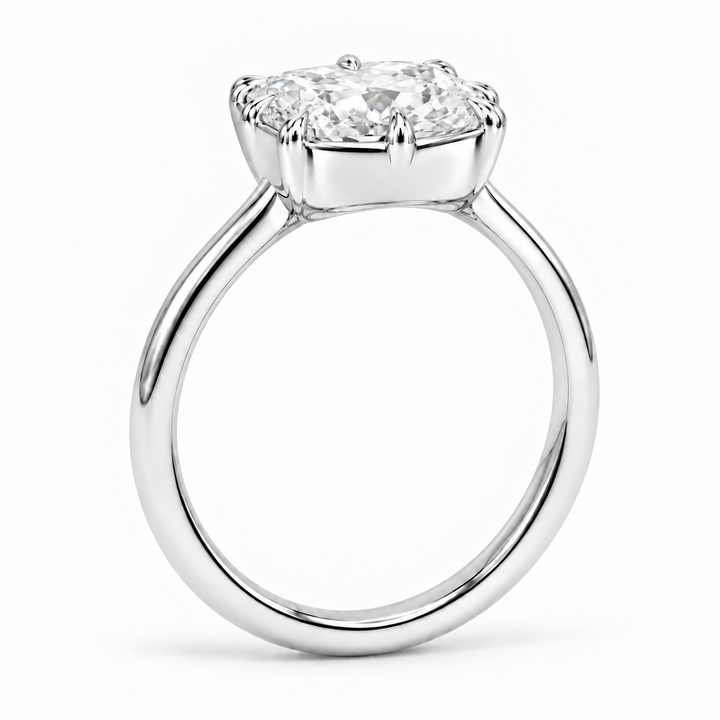 The Camellia east-west cushion lab diamond ring in 14K white gold, reverse angle