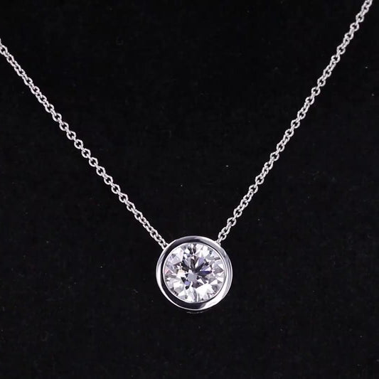 2CT Round Cut Lab Grown Diamond Bezel Set Pendant Necklace in 18K White Gold