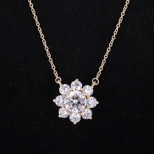 1.2CT Lab Grown Diamond Flower Pendant Necklace in 14K Solid Yellow Gold